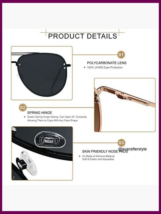 Oversized Aviator Sunglasses Rimless Metal Frame UV400 Protection main image 4
